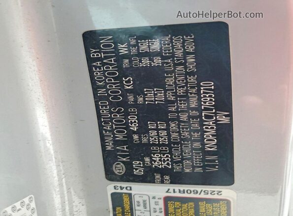 KNDPM3AC7L7693710 2020 KIA SPORTAGE Silver Vista interior de 360 grados