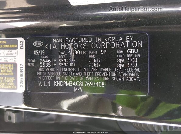KNDPM3AC8L7693408 2020 KIA SPORTAGE Black Engine compartment view