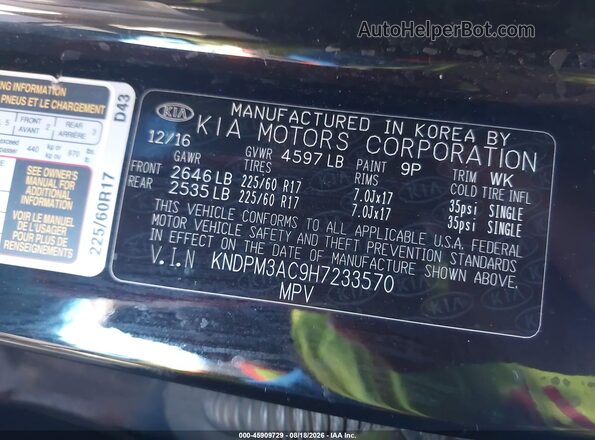 KNDPM3AC9H7233570 2017 KIA SPORTAGE Black Widok komory silnika
