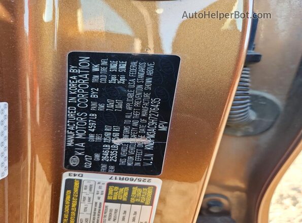 KNDPM3AC9H7276435 2017 KIA SPORTAGE Brown Vista de la etiqueta del VIN