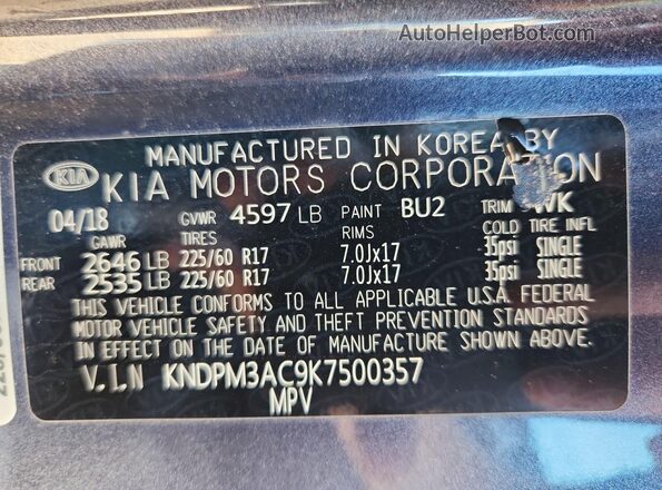 KNDPM3AC9K7500357 2019 KIA SPORTAGE Gray Engine compartment view