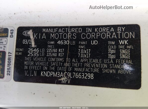 KNDPM3AC9L7663298 2020 KIA SPORTAGE White Engine compartment view