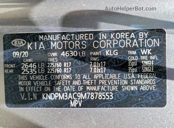 KNDPM3AC9M7878553 2021 KIA SPORTAGE Gray Панорамний вид салону 360°