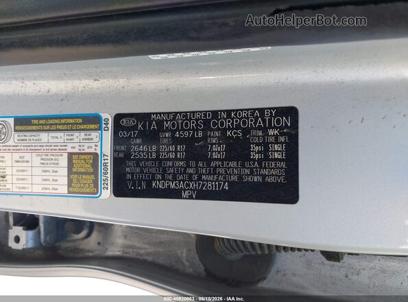 KNDPM3ACXH7281174 2017 KIA SPORTAGE Серебряный Вид подкапотного пространства