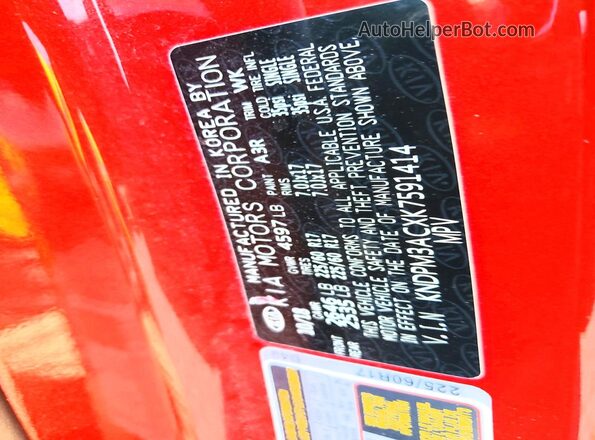 KNDPM3ACXK7591414 2019 KIA SPORTAGE Red Widok naklejki z numerem VIN