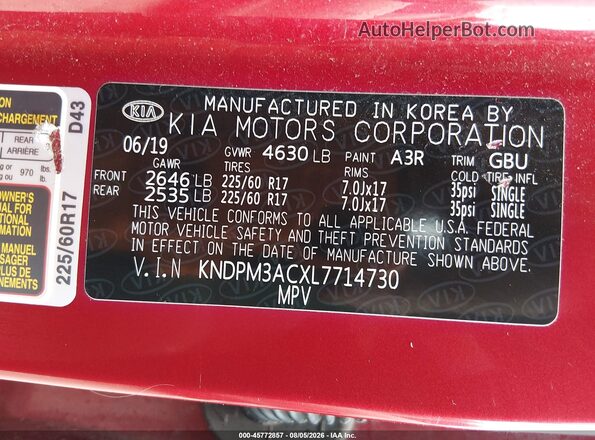 KNDPM3ACXL7714730 2020 KIA SPORTAGE Red Engine compartment view