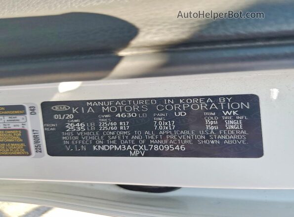 KNDPM3ACXL7809546 2020 KIA SPORTAGE White 