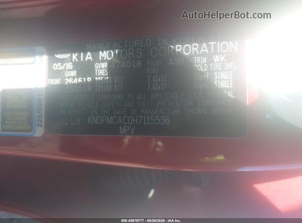KNDPMCAC0H7115536 2017 KIA SPORTAGE Red Շարժիչի բաժամունքի տեսք