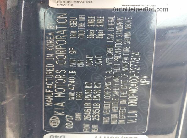 KNDPMCAC0H7277814 2017 KIA SPORTAGE Black VIN sticker view