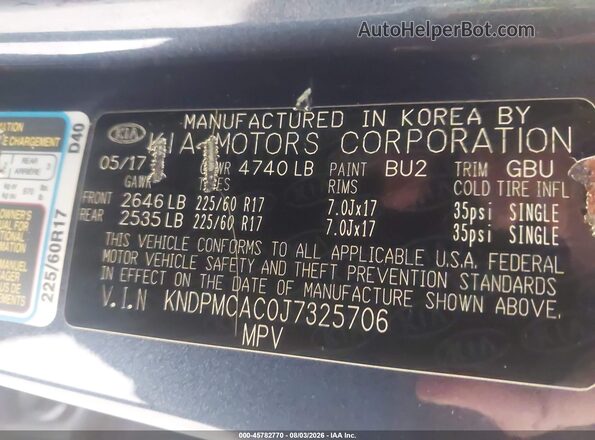 KNDPMCAC0J7325706 2018 KIA SPORTAGE Gray Widok komory silnika