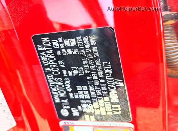 KNDPMCAC0J7406172 2018 KIA SPORTAGE Red VIN կոդի պիտակի տեսք