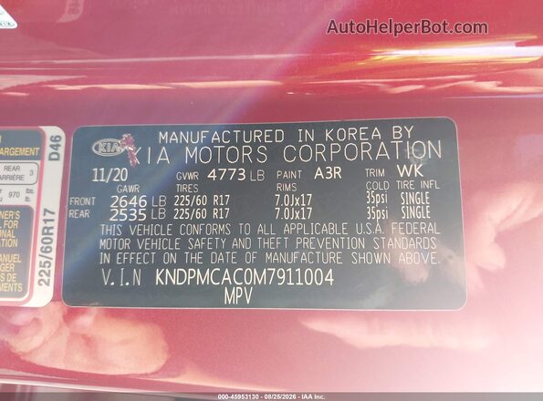 KNDPMCAC0M7911004 2021 KIA SPORTAGE Red Widok komory silnika