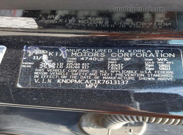 KNDPMCAC1K7613137 2019 KIA SPORTAGE Black VIN sticker view
