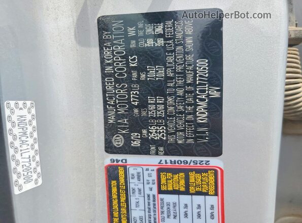 KNDPMCAC1L7720500 2020 KIA SPORTAGE Silver Vista interior de 360 grados