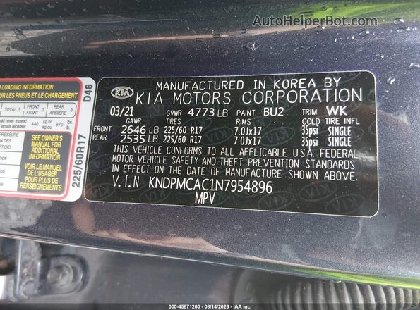 KNDPMCAC1N7954896 2022 KIA SPORTAGE Dark Blue Շարժիչի բաժամունքի տեսք