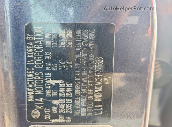 KNDPMCAC2H7275823 2017 KIA SPORTAGE Blue Vista de la etiqueta del VIN