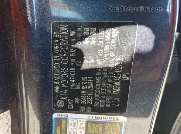 KNDPMCAC2H7278186 2017 KIA SPORTAGE Blue Vista de la etiqueta del VIN