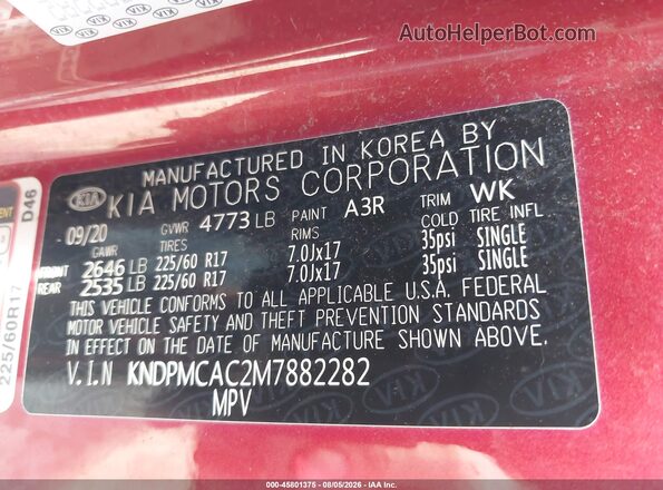 KNDPMCAC2M7882282 2021 KIA SPORTAGE Red Vista del compartimento del motor