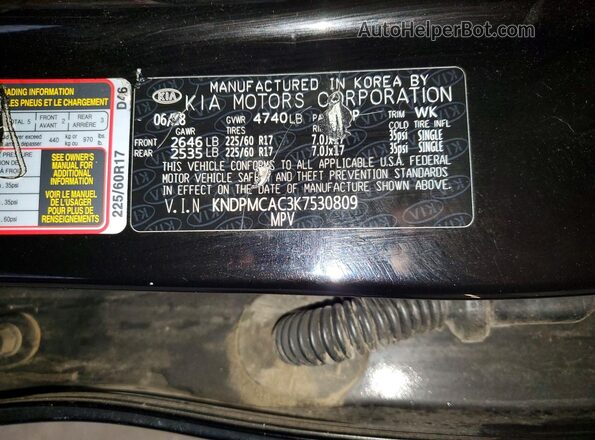 KNDPMCAC3K7530809 2019 KIA SPORTAGE Black Widok naklejki z numerem VIN