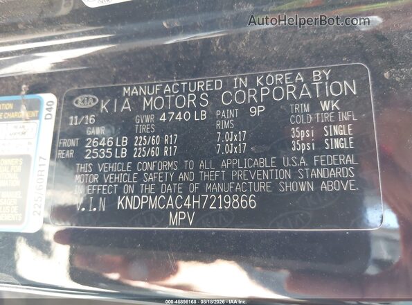 KNDPMCAC4H7219866 2017 KIA SPORTAGE Black Widok komory silnika