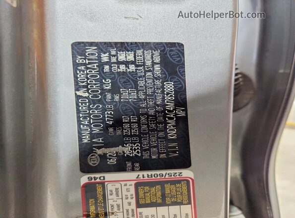 KNDPMCAC4M7852880 2021 KIA SPORTAGE Silver Вид наклейки з VIN-кодом