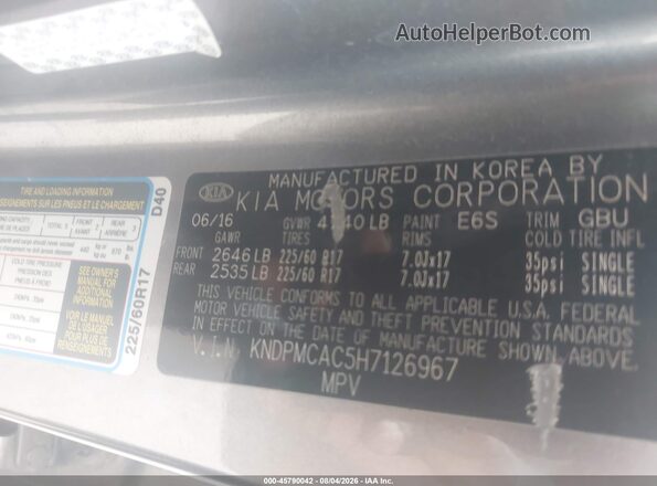 KNDPMCAC5H7126967 2017 KIA SPORTAGE Gray Շարժիչի բաժամունքի տեսք