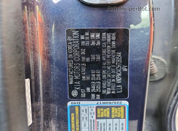 KNDPMCAC5H7261544 2017 KIA SPORTAGE Blue VIN կոդի պիտակի տեսք