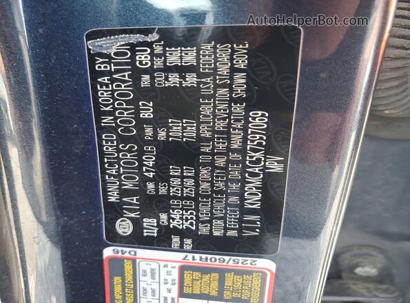 KNDPMCAC5K7597069 2019 KIA SPORTAGE Blue Vista de la etiqueta del VIN