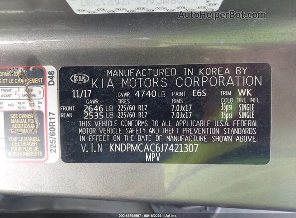 KNDPMCAC6J7421307 2018 KIA SPORTAGE Gray Вид підкапотного простору