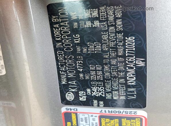 KNDPMCAC6L7710206 2020 KIA SPORTAGE Silver VIN sticker view