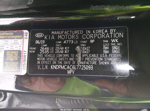 KNDPMCAC6L7725093 2020 KIA SPORTAGE Black Widok komory silnika
