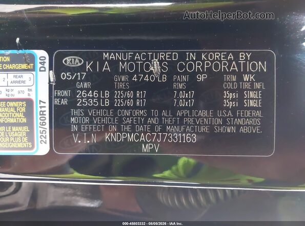 KNDPMCAC7J7331163 2018 KIA SPORTAGE Black Вид підкапотного простору