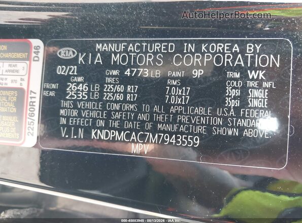 KNDPMCAC7M7943559 2021 KIA SPORTAGE Black ძრავის განყოფილების ხედი