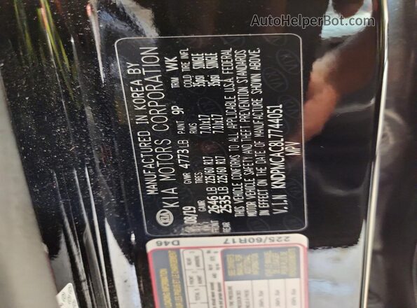 KNDPMCAC8L7744051 2020 KIA SPORTAGE Black VIN կոդի պիտակի տեսք