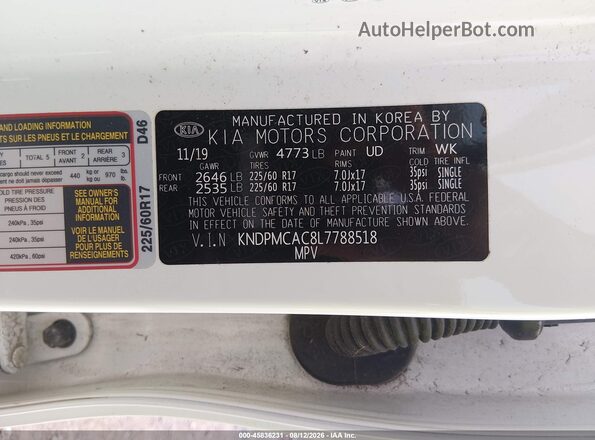 KNDPMCAC8L7788518 2020 KIA SPORTAGE Белый Вид подкапотного пространства