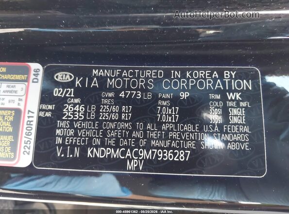 KNDPMCAC9M7936287 2021 KIA SPORTAGE Black ძრავის განყოფილების ხედი