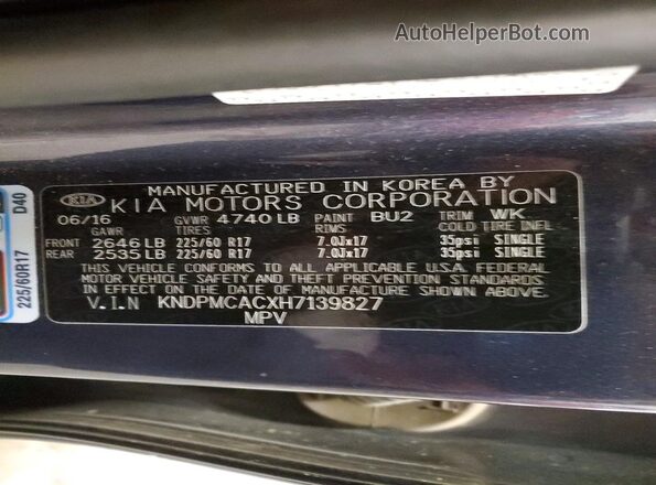 KNDPMCACXH7139827 2017 KIA SPORTAGE Угольный Вид наклейки с VIN-кодом
