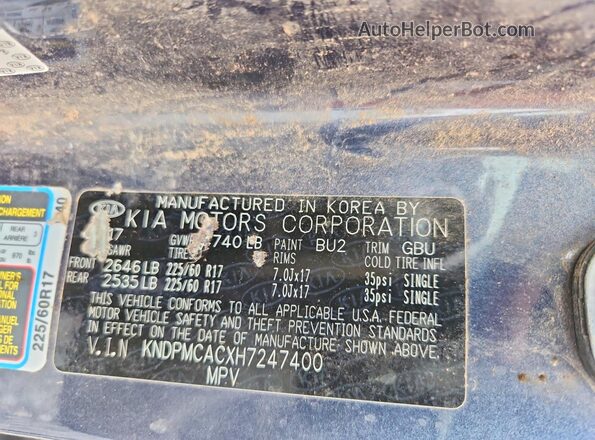 KNDPMCACXH7247400 2017 KIA SPORTAGE Blue Engine compartment view