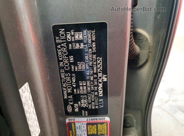 KNDPMCACXK7525252 2019 KIA SPORTAGE Gray Widok naklejki z numerem VIN