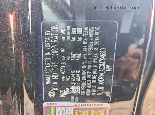 KNDPMCACXM7846310 2021 KIA SPORTAGE Black VIN კოდის სტიკერის ხედი