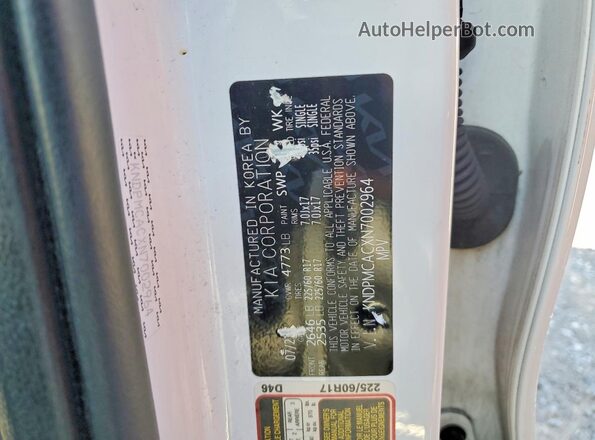 KNDPMCACXN7002964 2022 KIA SPORTAGE White VIN կոդի պիտակի տեսք