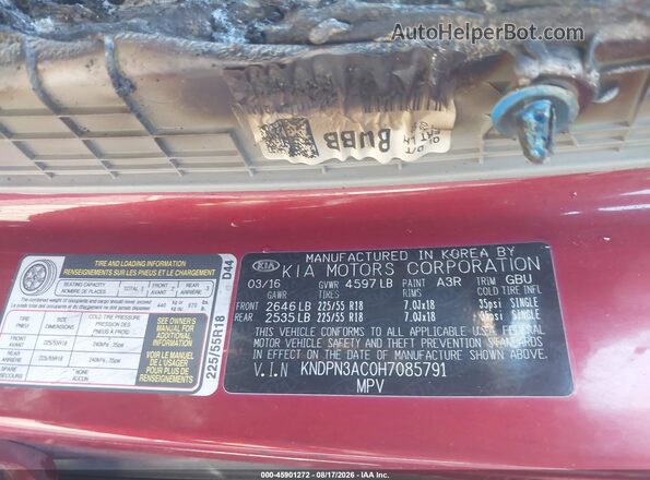 KNDPN3AC0H7085791 2017 KIA SPORTAGE Red Vista del compartimento del motor