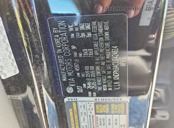 KNDPN3AC1J7424614 2018 KIA SPORTAGE Black VIN კოდის სტიკერის ხედი