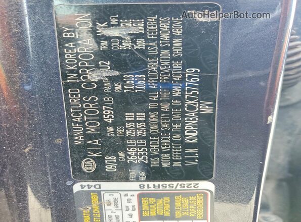 KNDPN3AC2K7577679 2019 KIA SPORTAGE Серый Вид наклейки с VIN-кодом