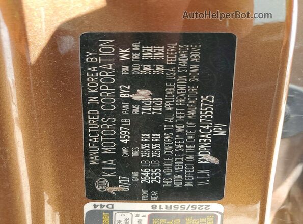 KNDPN3AC4J7355725 2018 KIA SPORTAGE Brown Vista de la etiqueta del VIN