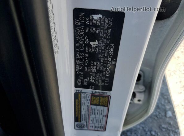 KNDPN3AC4K7589624 2019 KIA SPORTAGE White VIN կոդի պիտակի տեսք