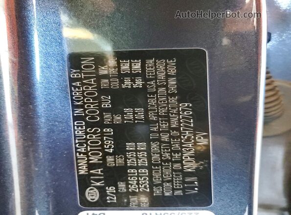 KNDPN3AC5H7227679 2017 KIA SPORTAGE Charcoal Вид наклейки з VIN-кодом