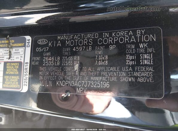 KNDPN3AC7J7325196 2018 KIA SPORTAGE Black ძრავის განყოფილების ხედი