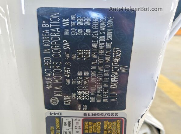 KNDPN3AC7J7466267 2018 KIA SPORTAGE White VIN sticker view