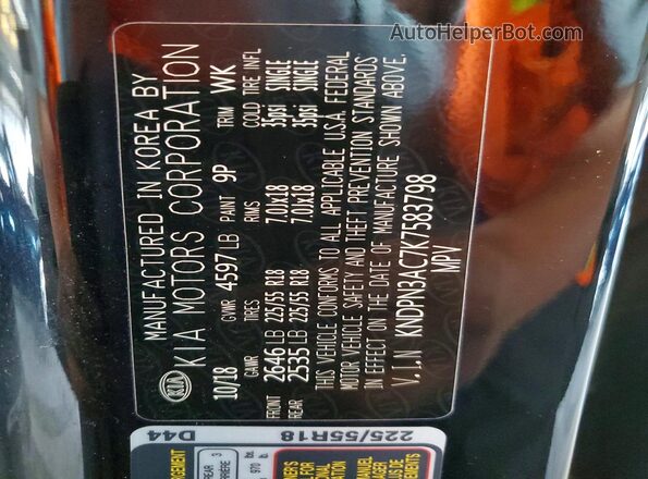 KNDPN3AC7K7583798 2019 KIA SPORTAGE Черный Вид наклейки с VIN-кодом